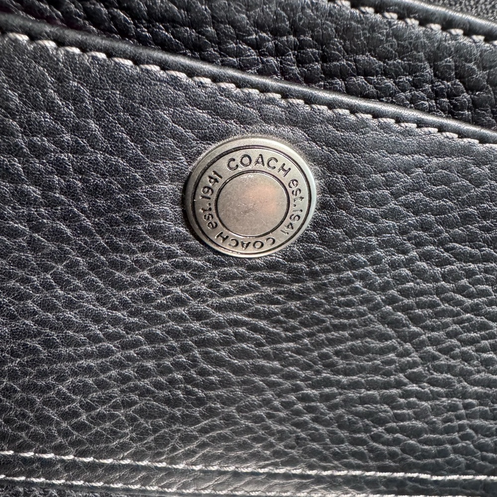 Coach Black Pebbled Leather Wristlet with Dark Brown Accent - Picture 2 of 11